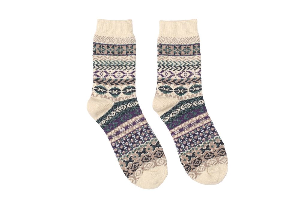 Diagonal Tribal Socks – Beige